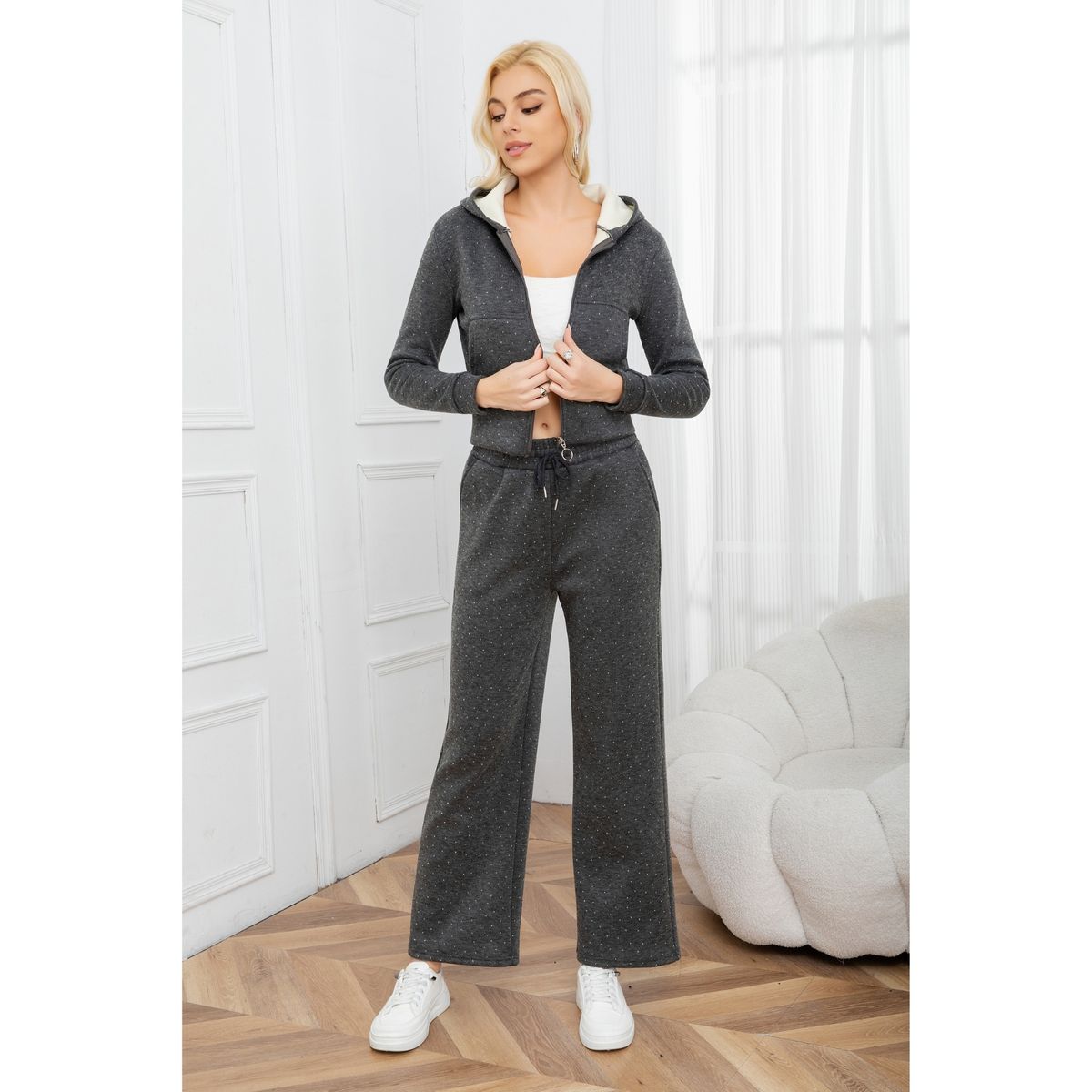 LIKE SHOP - Conjunto Mujer Invierno 2 Piezas Poleron Y Buzo Brillante Moda 7045
