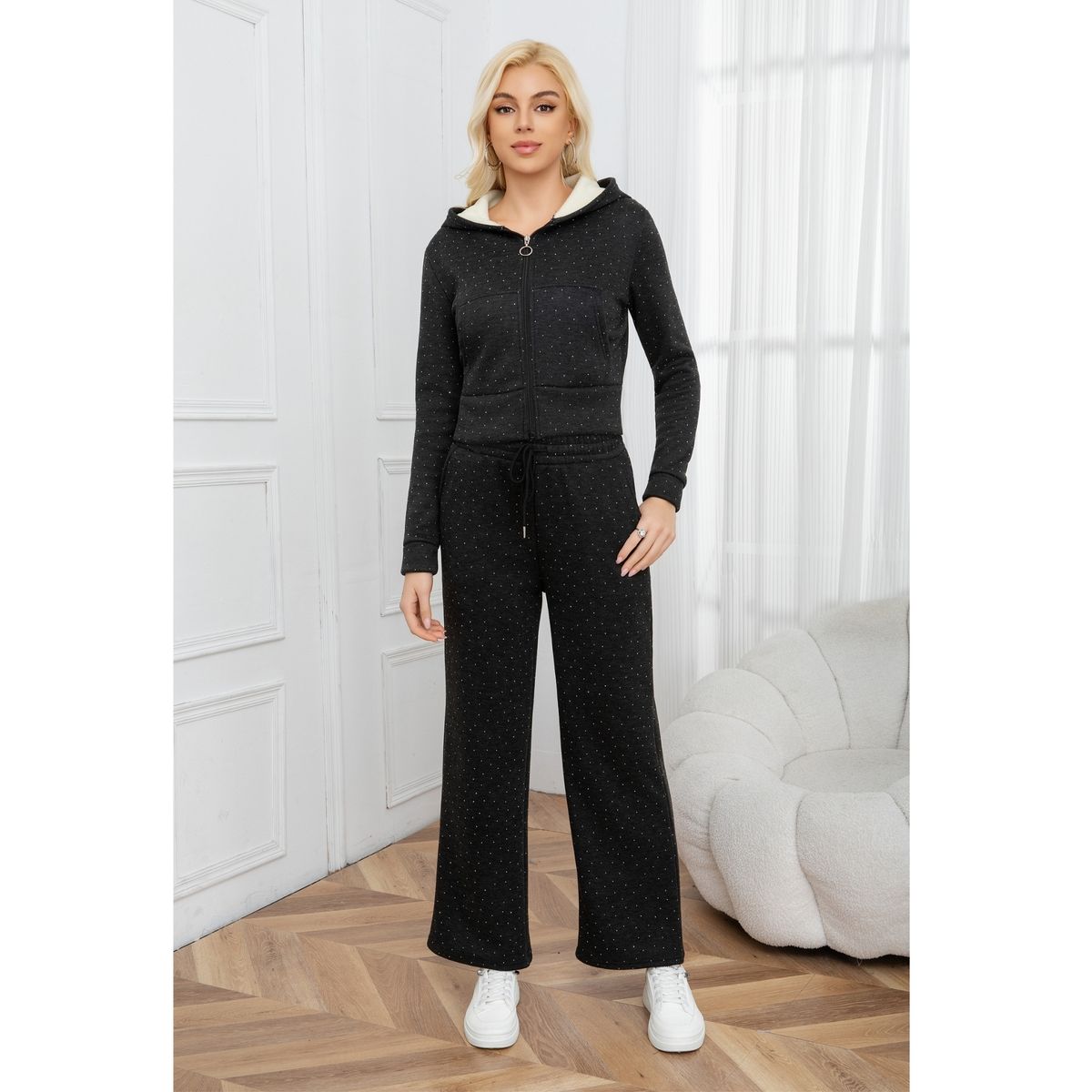 LIKE SHOP - Conjunto Mujer Invierno 2 Piezas Poleron Y Buzo Brillante Moda 7045