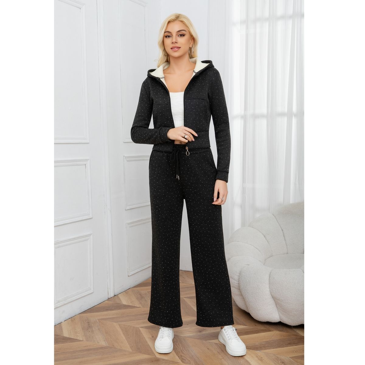LIKE SHOP - Conjunto Mujer Invierno 2 Piezas Poleron Y Buzo Brillante Moda 7045