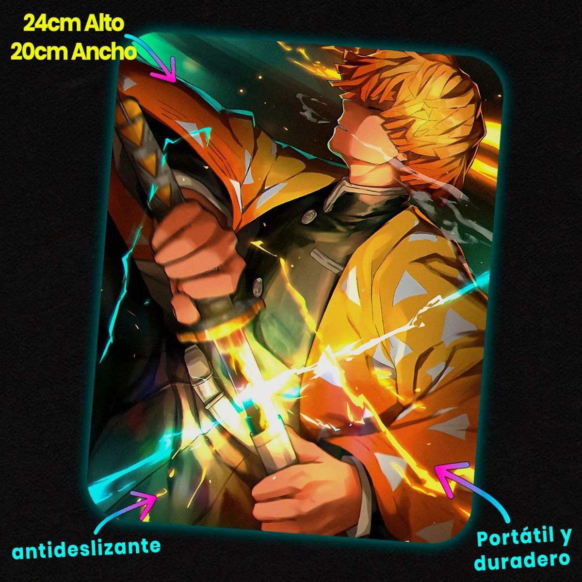 GENERICO - Mousepad 20x24 cm - Diseño Zenitsu Thunder Flash
