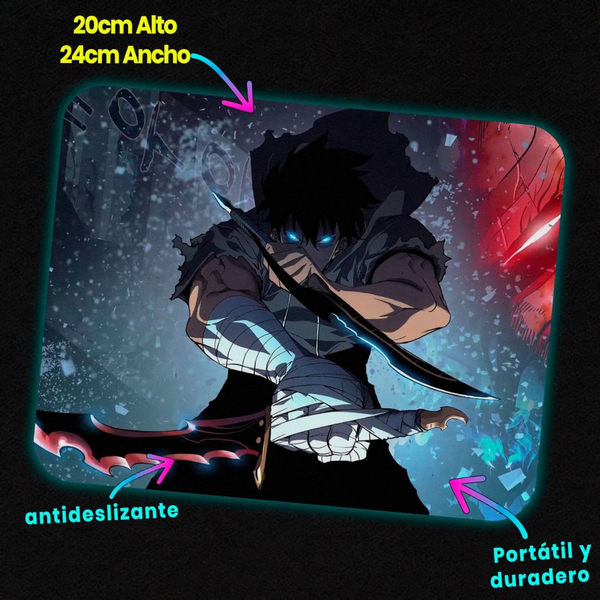 GENERICO - Mousepad 20x24 cm - Diseño Sung Jin-woo Shadow Monarch Arise