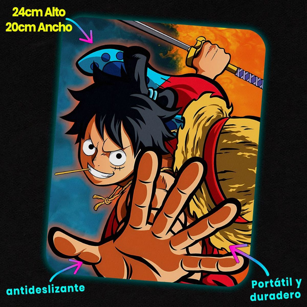 GENERICO - Mousepad 20x24 cm - Diseño Luffy Wano Warrior Spirit