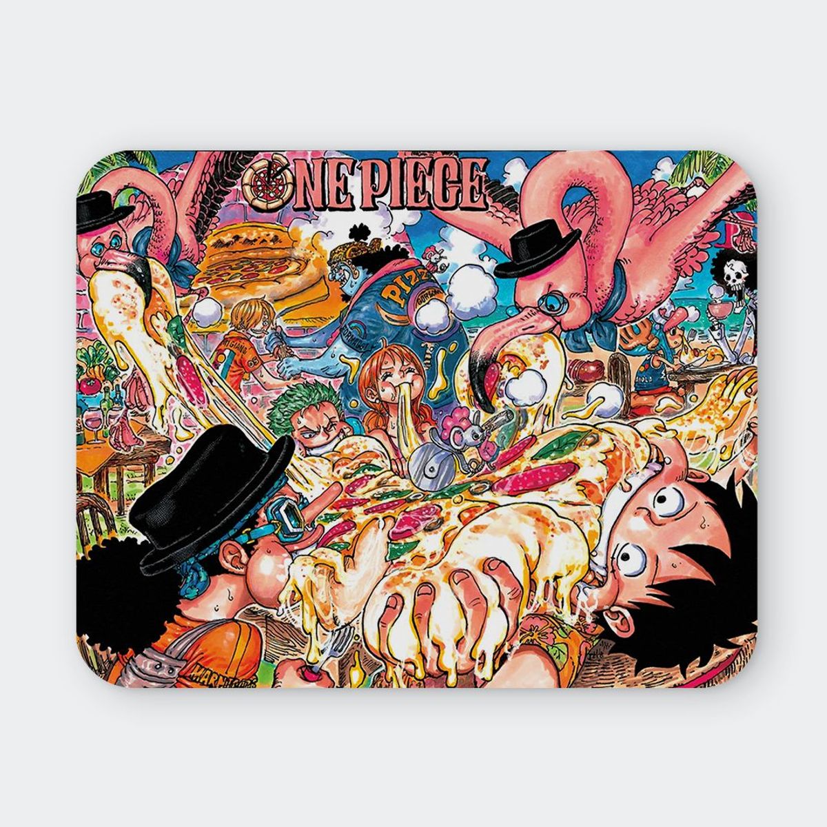 GENERICO - Mousepad 20x24 cm - Diseño One Piece Pizza Party Chaos