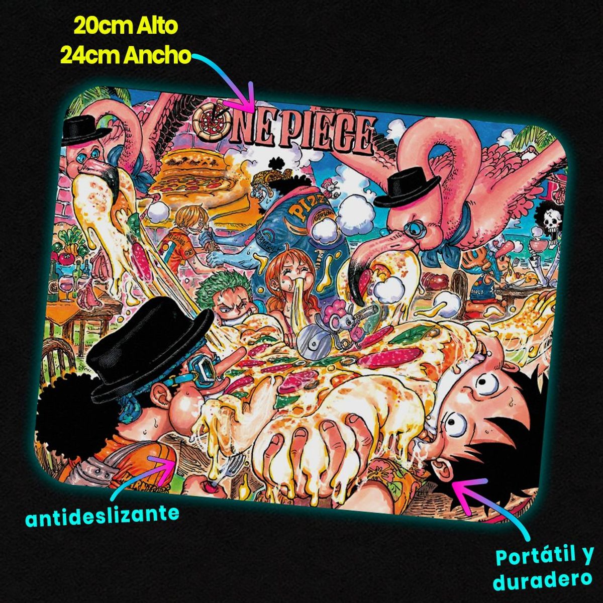 GENERICO - Mousepad 20x24 cm - Diseño One Piece Pizza Party Chaos