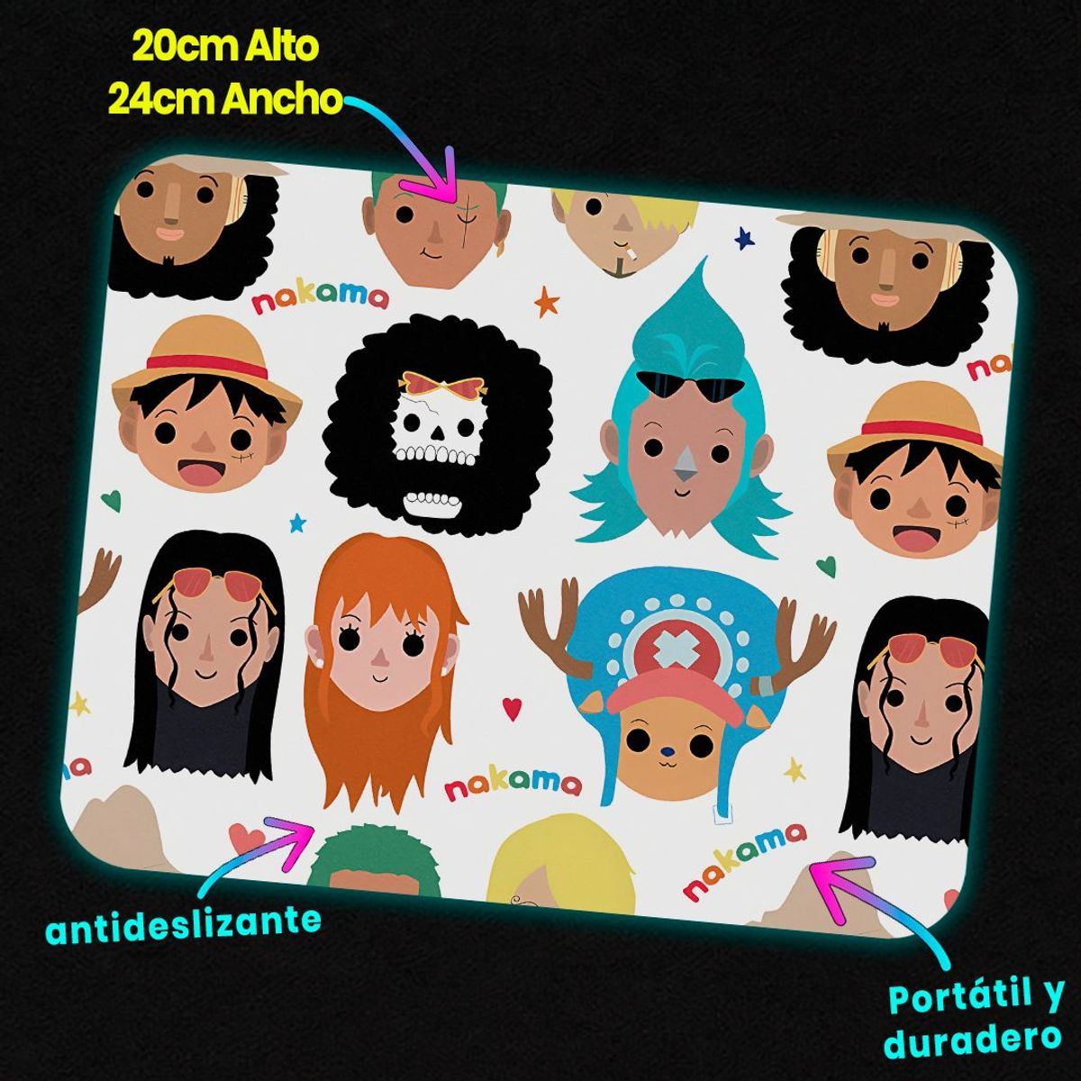 GENERICO - Mousepad 20x24 cm - Diseño Mugiwaras Chibi Nakama Pattern