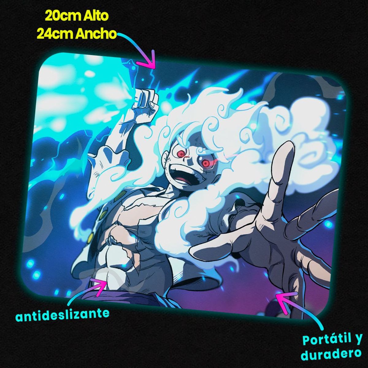 GENERICO - Mousepad 20x24 cm - Diseño Luffy Gear 5 Awakened Lightning