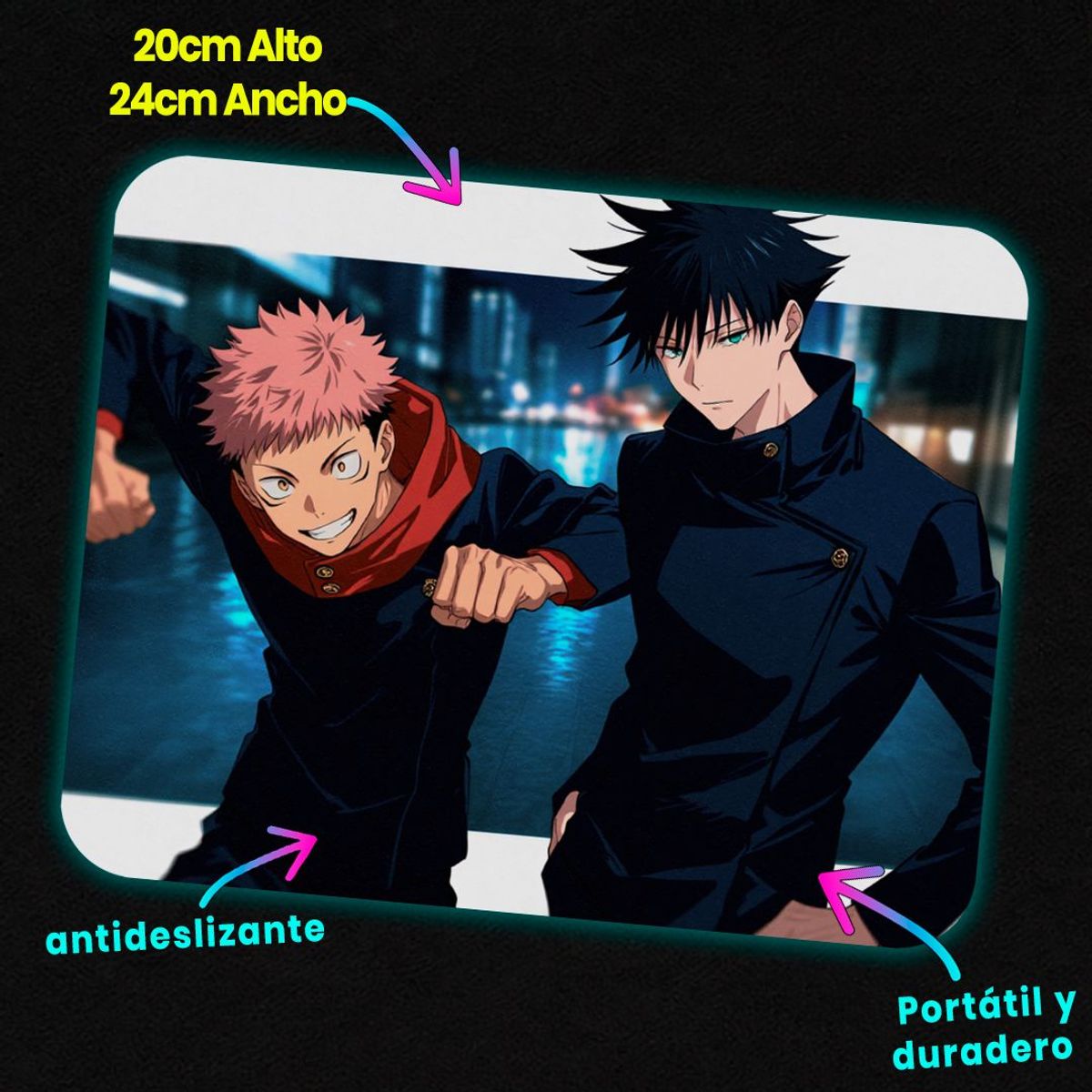 GENERICO - Mousepad 20x24 cm - Diseño Jujutsu Kaisen "Shibuya Night Dual"