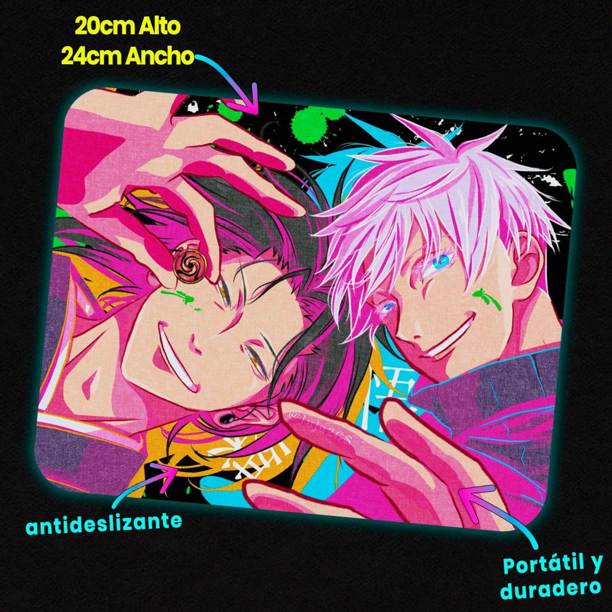 GENERICO - Mousepad 20x24 cm - Diseño Jujutsu Kaisen Neon Blue & Pink Bonds