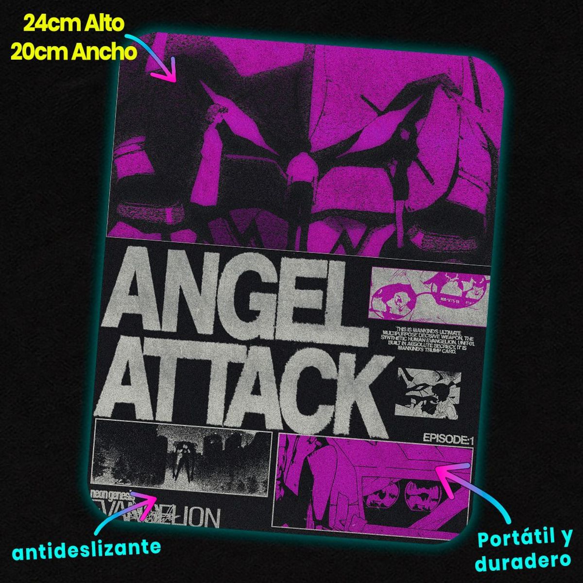 GENERICO - Mousepad 20x24 cm - Diseño Evangelion "Angel Attack Episode 1"