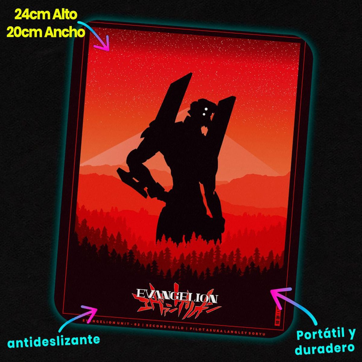 GENERICO - Mousepad 20x24 cm - Diseño Eva-02 Crimson Sunset Silhouette
