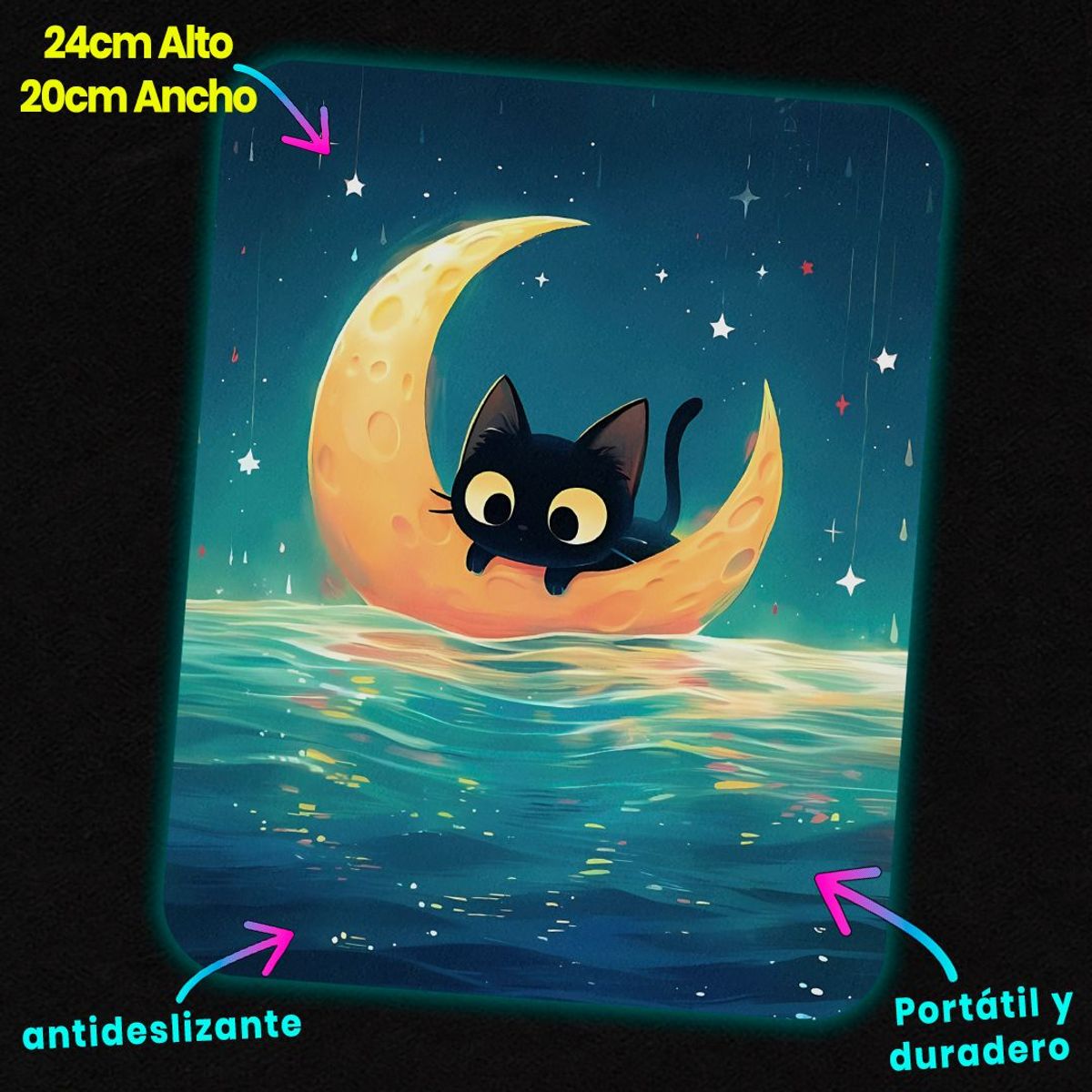GENERICO - Mousepad 20x24 cm - Diseño Moonlight Black Cat Voyager
