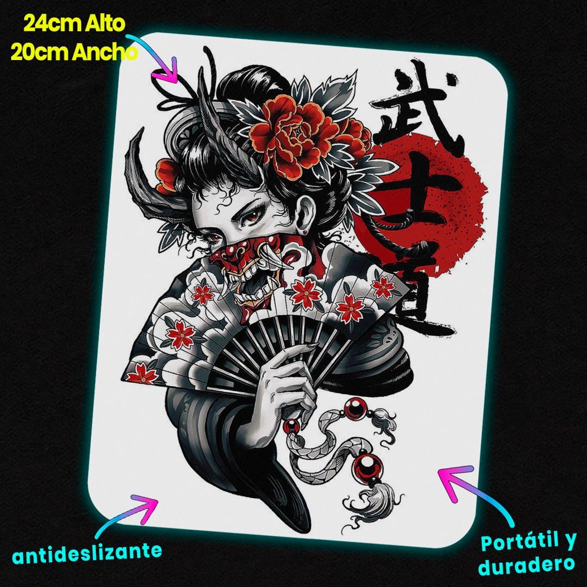 GENERICO - Mousepad 20x24 cm - Diseño Oni Geisha Crimson Bloom