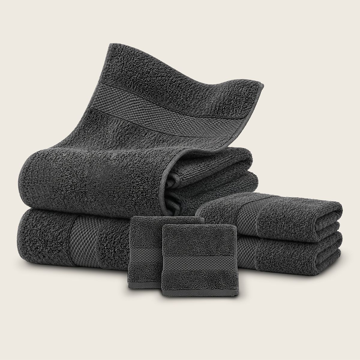 AZ AURAZEUS - Set De 6 Toallas De Baño Algodon 600gr/m2 Cuerpo Mano Grande Az Gris
