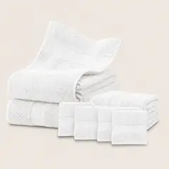 AZ AURAZEUS - Set De 8 Toallas De Baño Algodon 600gr/m2 Cuerpo Mano Grande Az Blanco