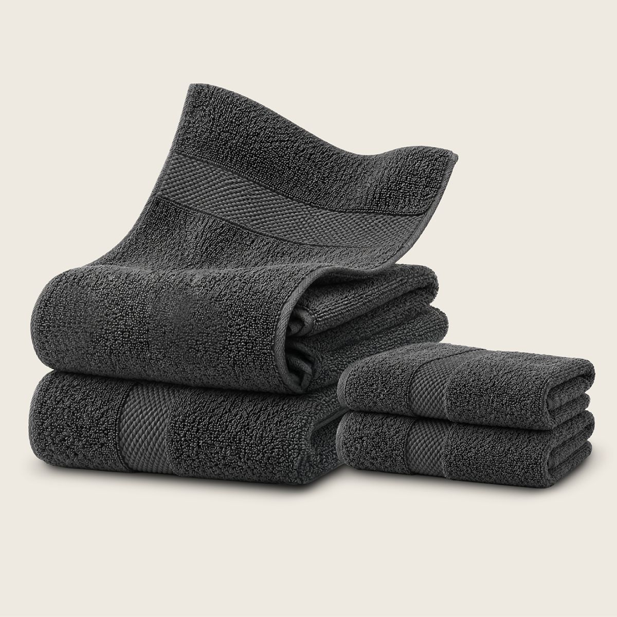 AZ AURAZEUS - Set De 4 Toallas De Baño Algodon 600gr/m2 Cuerpo Mano Grande Az Gris