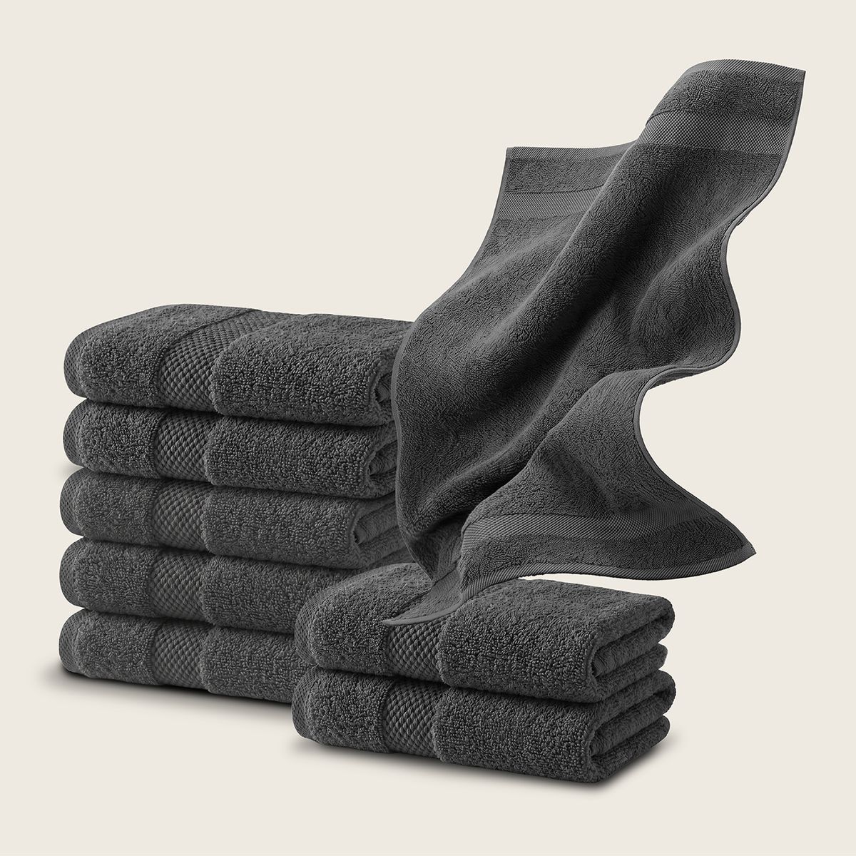 AZ AURAZEUS - Juego De 8 Toallas De Mano 75x35 Cm Algodon 600gr/m2 Baño Set Az Gris