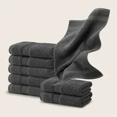 AZ AURAZEUS - Juego De 8 Toallas De Mano 75x35 Cm Algodon 600gr/m2 Baño Set Az Gris