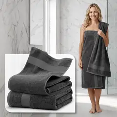 AZ AURAZEUS - Set De 2 Toallas De Baño 140x70 Cm Algodon 600gr/m2 Grandes Az Gris