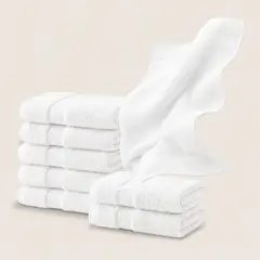 AZ AURAZEUS - Juego De 8 Toallas De Mano 75x35 Cm Algodon 600gr/m2 Baño Set Az Blanco