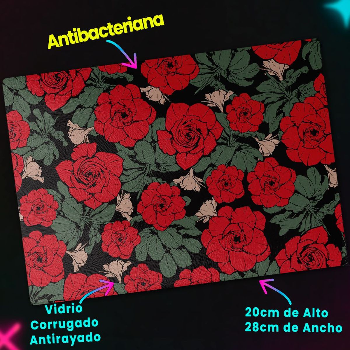 GENERICO - Tabla para picar Artisticat - Diseño Rosas - 28,5x39 cm