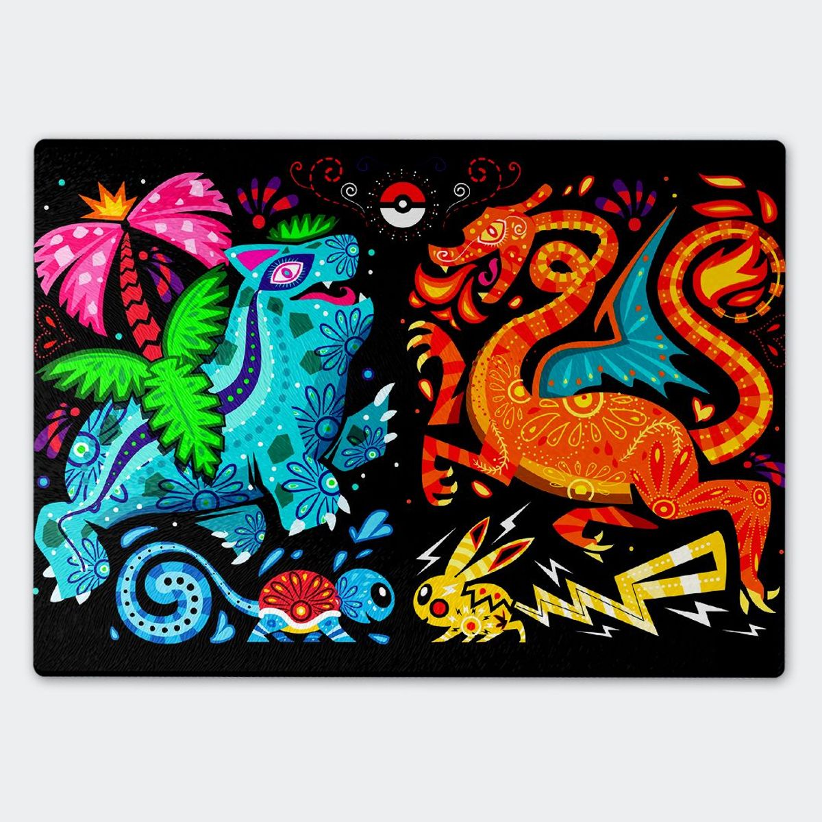 GENERICO - Tabla para picar Artisticat - Diseño Alebrije Elemental - 28,5x39 cm