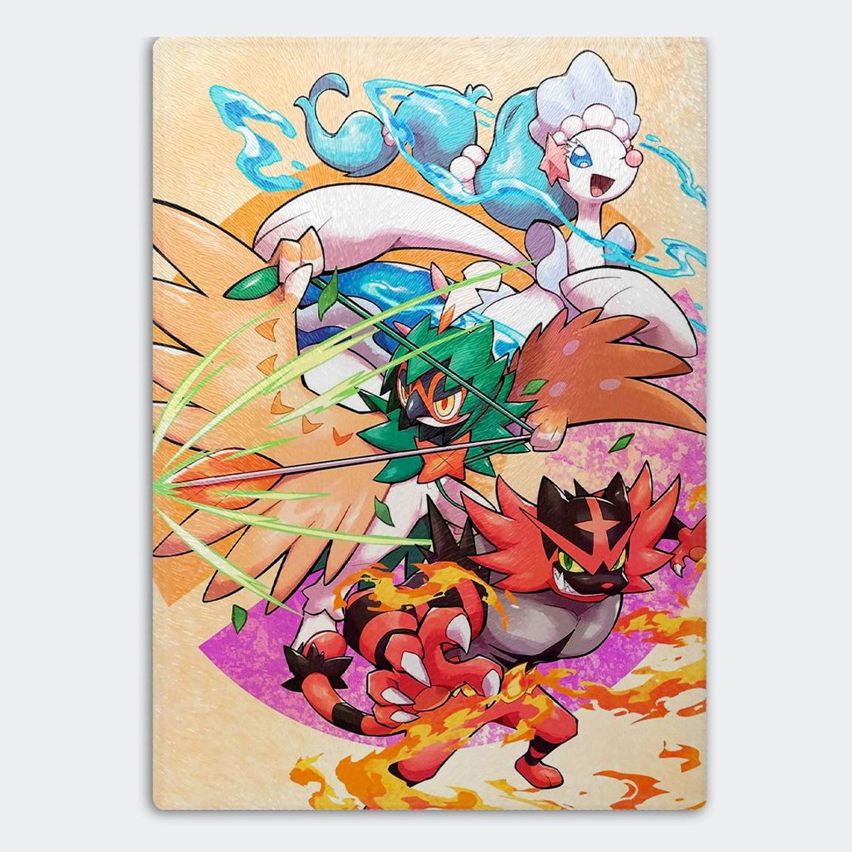 GENERICO - Tabla para picar Artisticat - Diseño Trío Inicial Alola - 28,5x39 cm
