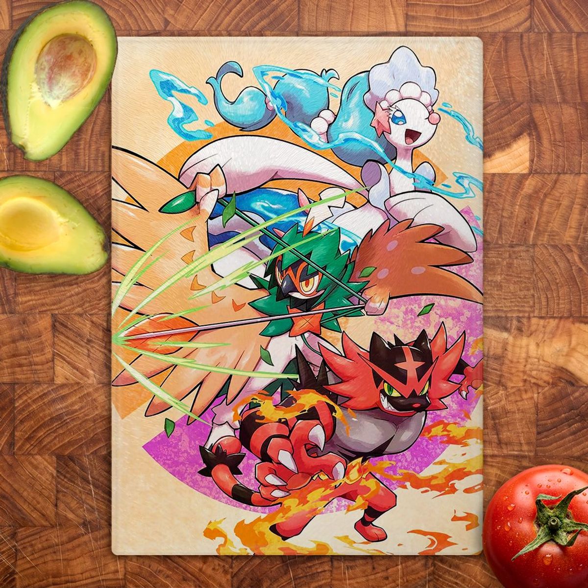 GENERICO - Tabla para picar Artisticat - Diseño Trío Inicial Alola - 28,5x39 cm
