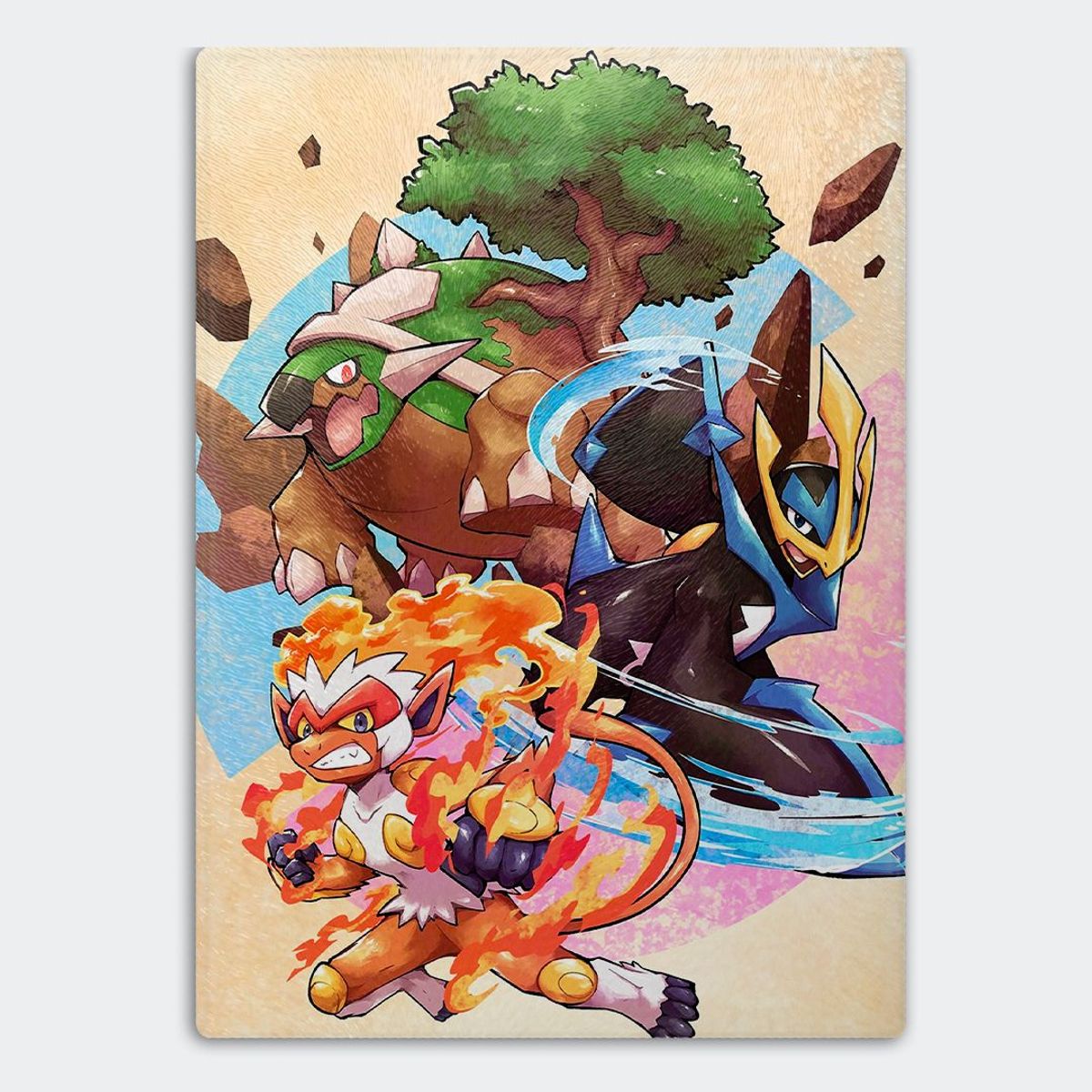 GENERICO - Tabla para picar Artisticat - Diseño Trío Inicial Sinnoh - 28,5x39 cm