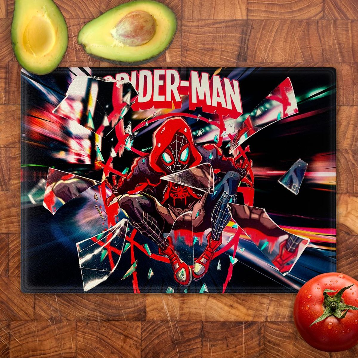 GENERICO - Tabla para picar Artisticat - Diseño Spider-Man Miles Morales Shatter - 28,5x39 cm