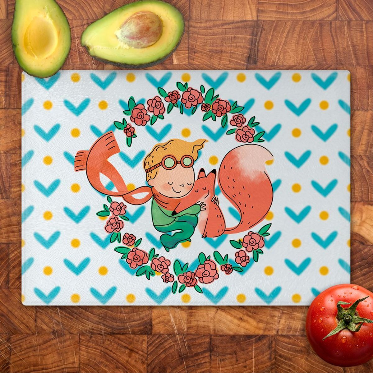 GENERICO - Tabla para picar Artisticat - Diseño El Principito & El Zorro Hug - 20x28 cm