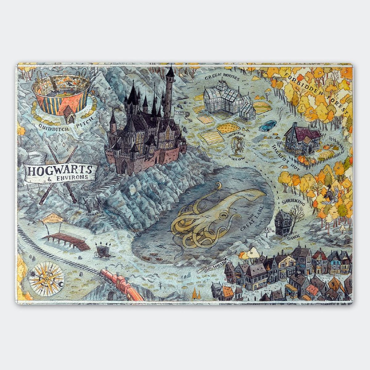 GENERICO - Tabla para picar Artisticat - Diseño Mapa Ilustrado Hogwarts - 28,5x39 cm