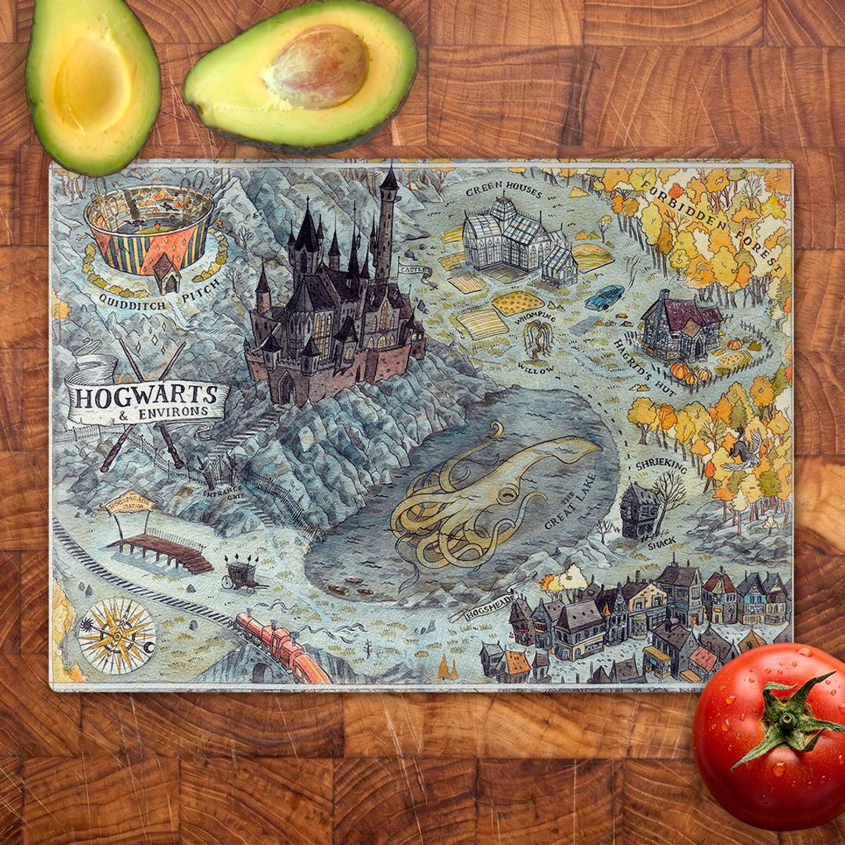 GENERICO - Tabla para picar Artisticat - Diseño Mapa Ilustrado Hogwarts - 28,5x39 cm