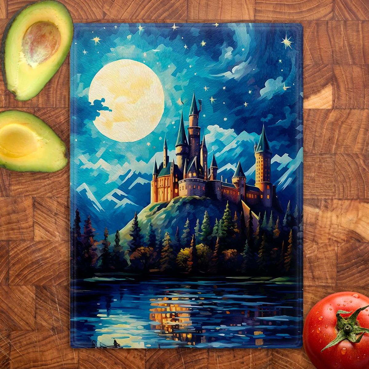 GENERICO - Tabla para picar Artisticat - Diseño Hogwarts Bajo la Luna - 28,5x39 cm