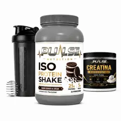 PULSE - PACK PROTEINA ISO SHAKE 2.2LB COOKIES AND CREAM + CREATINA SIN SABOR 300GR +SHAKER- NUTRITION