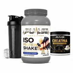 PULSE - PACK PROTEINA ISO SHAKE 2.2LB CHEESECAKE DE ARANDANOS +CREATINA SIN SABOR 300GR + SHAKER- NUTRITION