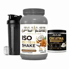 PULSE - PACK PROTEINA ISO SHAKE 2.2LB MANTEQUILLA DE MANI COCO + CREATINA SIN SABOR 300GR + SHAKER- NUTRITION