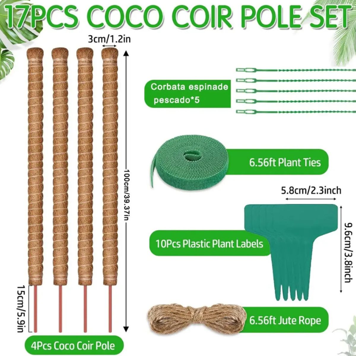 GENERICO - Tutor De Musgo Soporte Para Plantas 100cm/fibra Coco 21 set