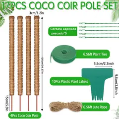 GENERICO - Tutor De Musgo Soporte Para Plantas 100cm/fibra Coco 21 set