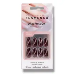FLAMENCO - Uñas Press - On Con Ojo De Gato Burdeo