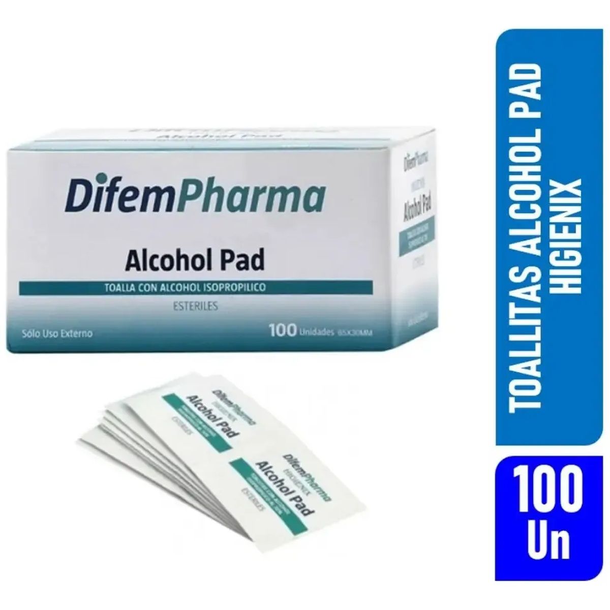 DIFEM PHARMA - Toallitas Higienix Alcohol Pad Difem Caja 100 Un