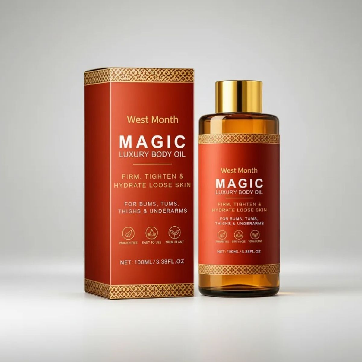 GENERICO - Aceite Corporal Reafirmante Anticelulitis Magic Luxury Body Oil Tonificante Glúteos Abdomen Muslos
