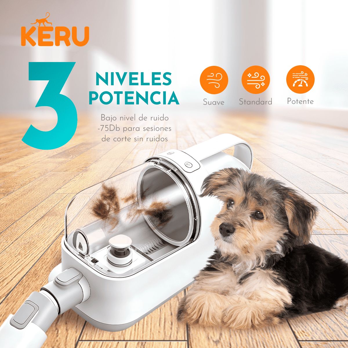 KERU - Kit Cortadora y Aspiradora de Pelos 8 en 1 para Perros y Gatos