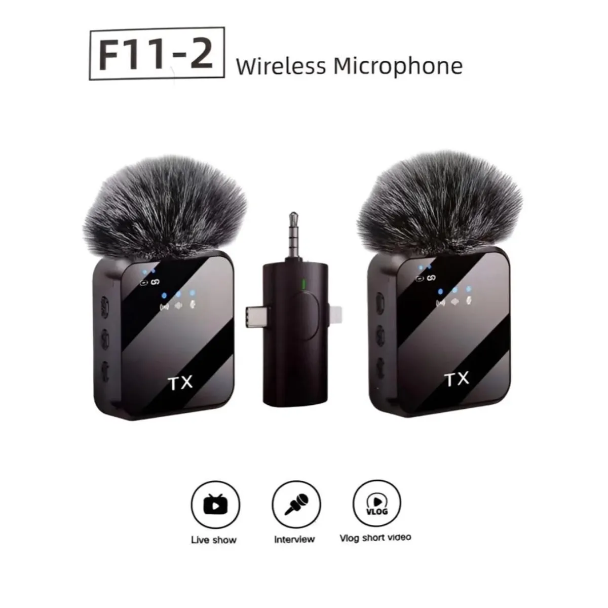 GENERICO - Pack Micrófono Inalámbrico para Celular 2 Micrófonos + Receptor Ideal para Contenido