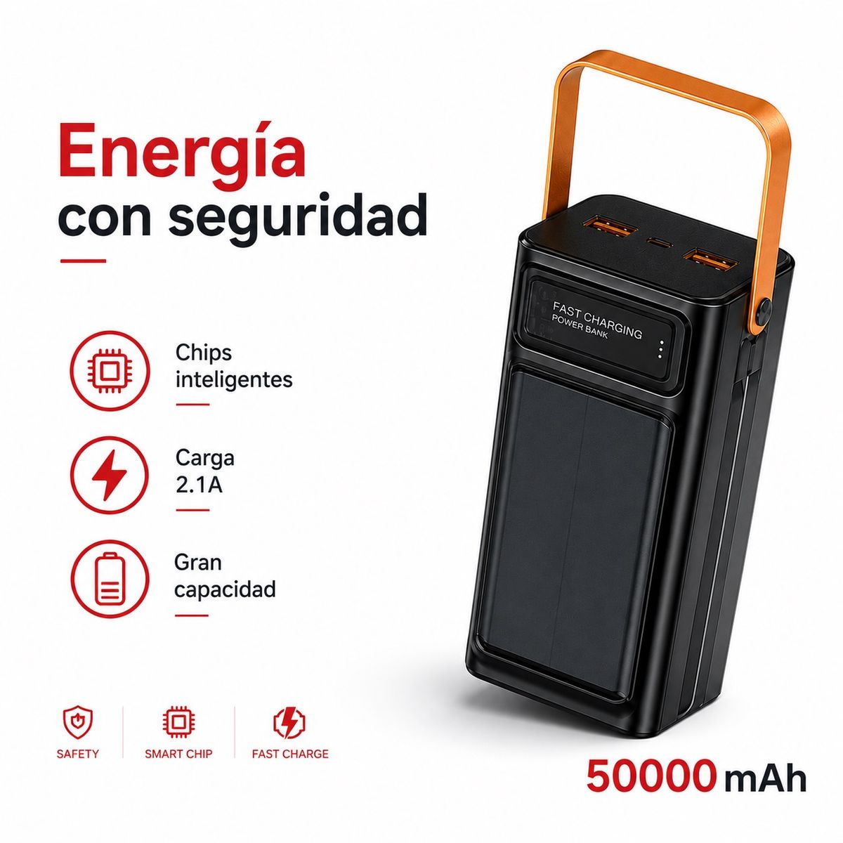 GENERICO - Cargador Bateria Externa 50000mah Powerbank Led Carga Solar