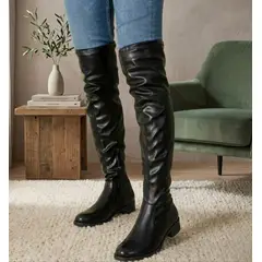 SNOOPY - Bota Bucanera Mujer Taco Bajo en eco cuero Elasticado M669