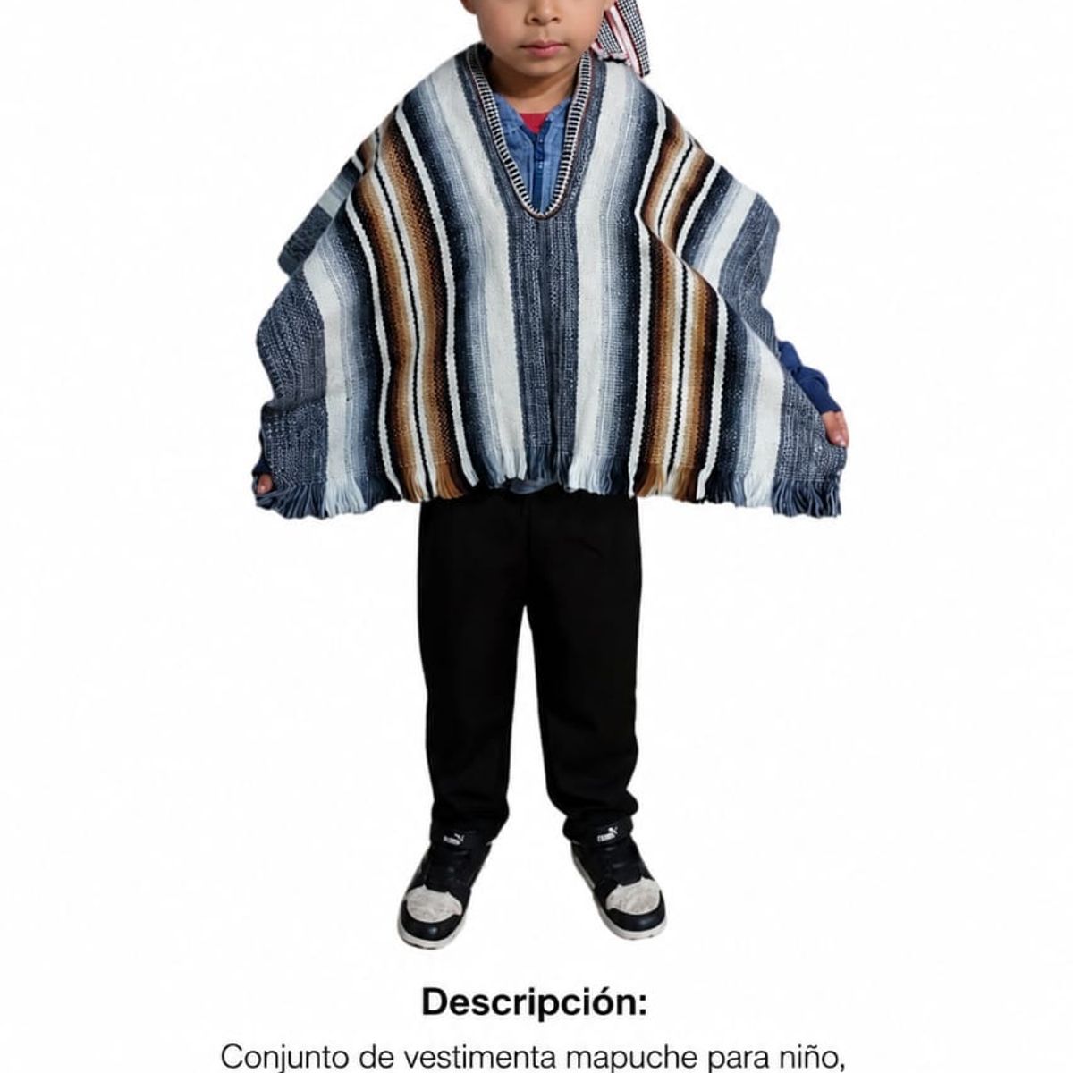 GENERICO - TRAJE TIPICO MAPUCHE NIÑOS MANTA, PANTALON Y CINTILLO
