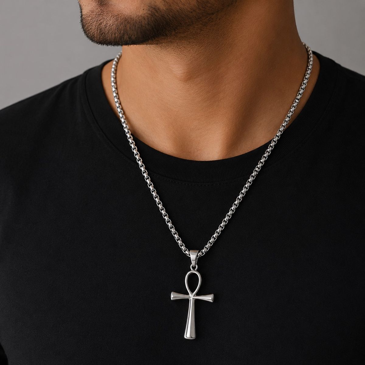 LK LUKSO - Collar Hombre Cruz Egipcia Acero Inoxidable