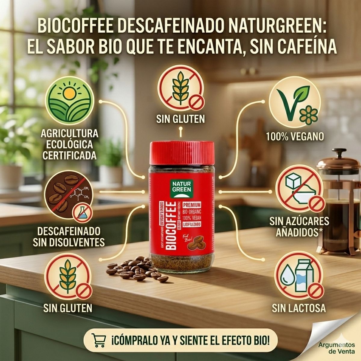 NATURGREEN - Café Descafeinado Bio Naturgreen Liofilizado Orgánico 100g