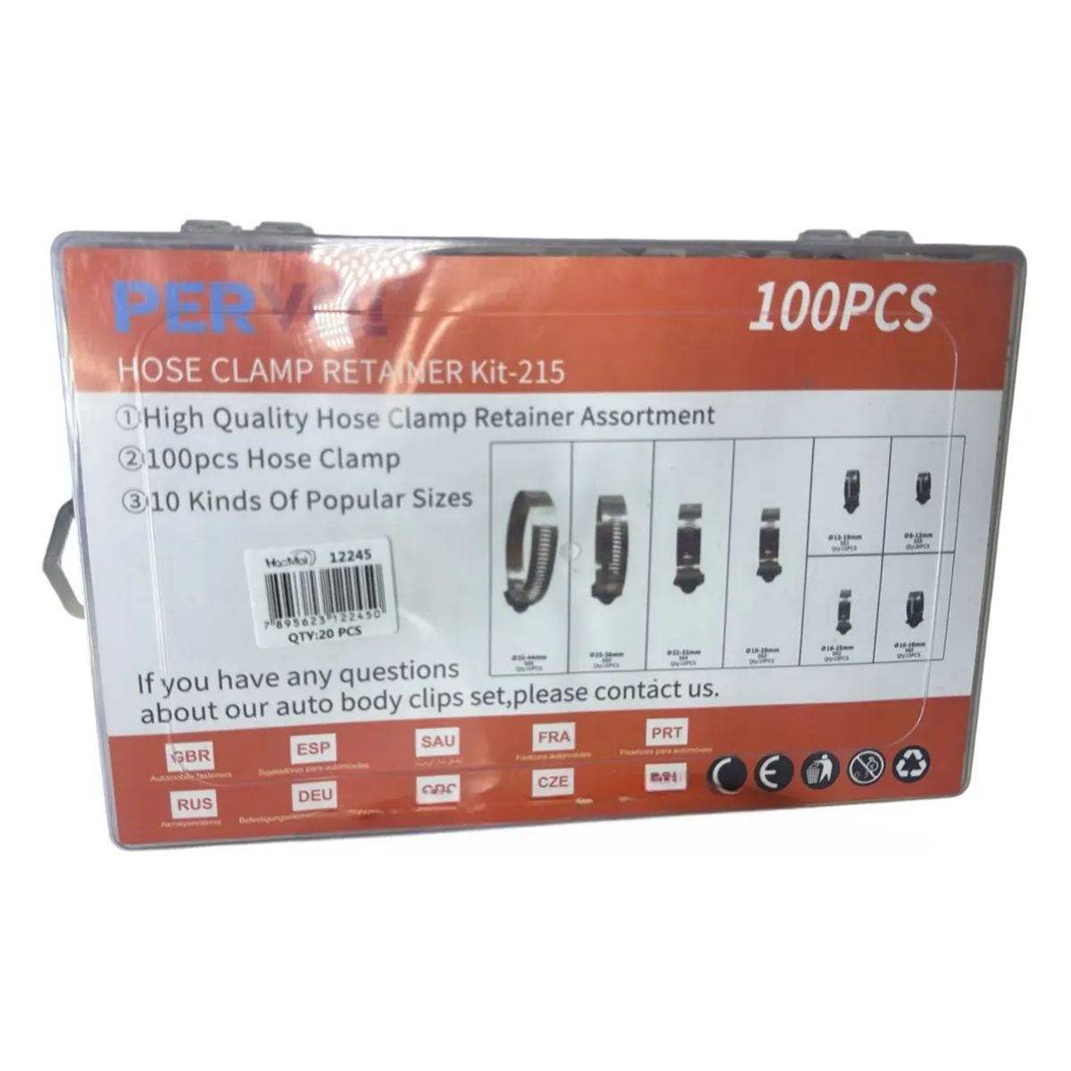 GENERICO - Kit 100 Abrazaderas Para Manguera Auto 10 Medidas Kit-215