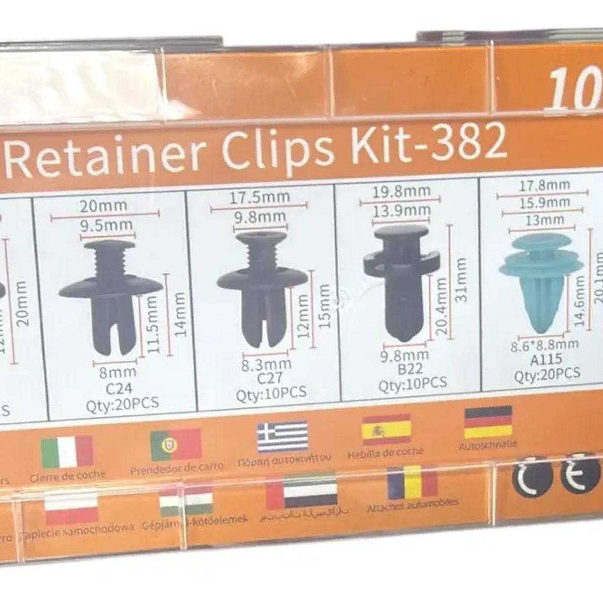 GENERICO - Kit Grapas Clips Plásticos Automotriz Kit-382 100 Pcs